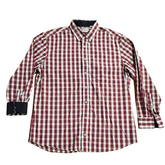Nick Graham Everywhere Stretch Modern Fit Red,White Plaid Polka Dot Flip Cuff XL - Picture 2 of 8